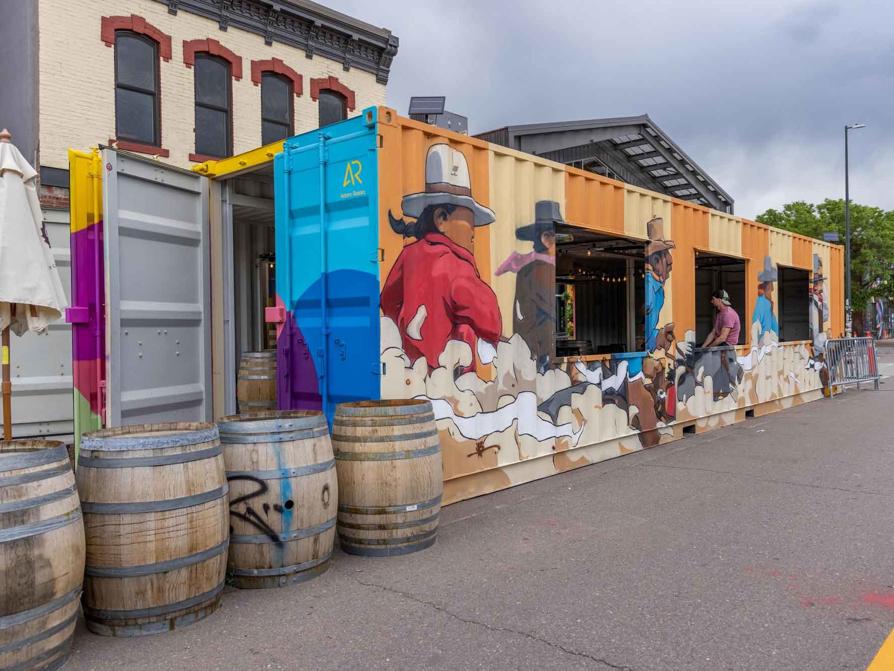 ROXBOX Containers shipping container patio built for Odell Brewing Co. in the RiNo Art District of Denver, Colorado.