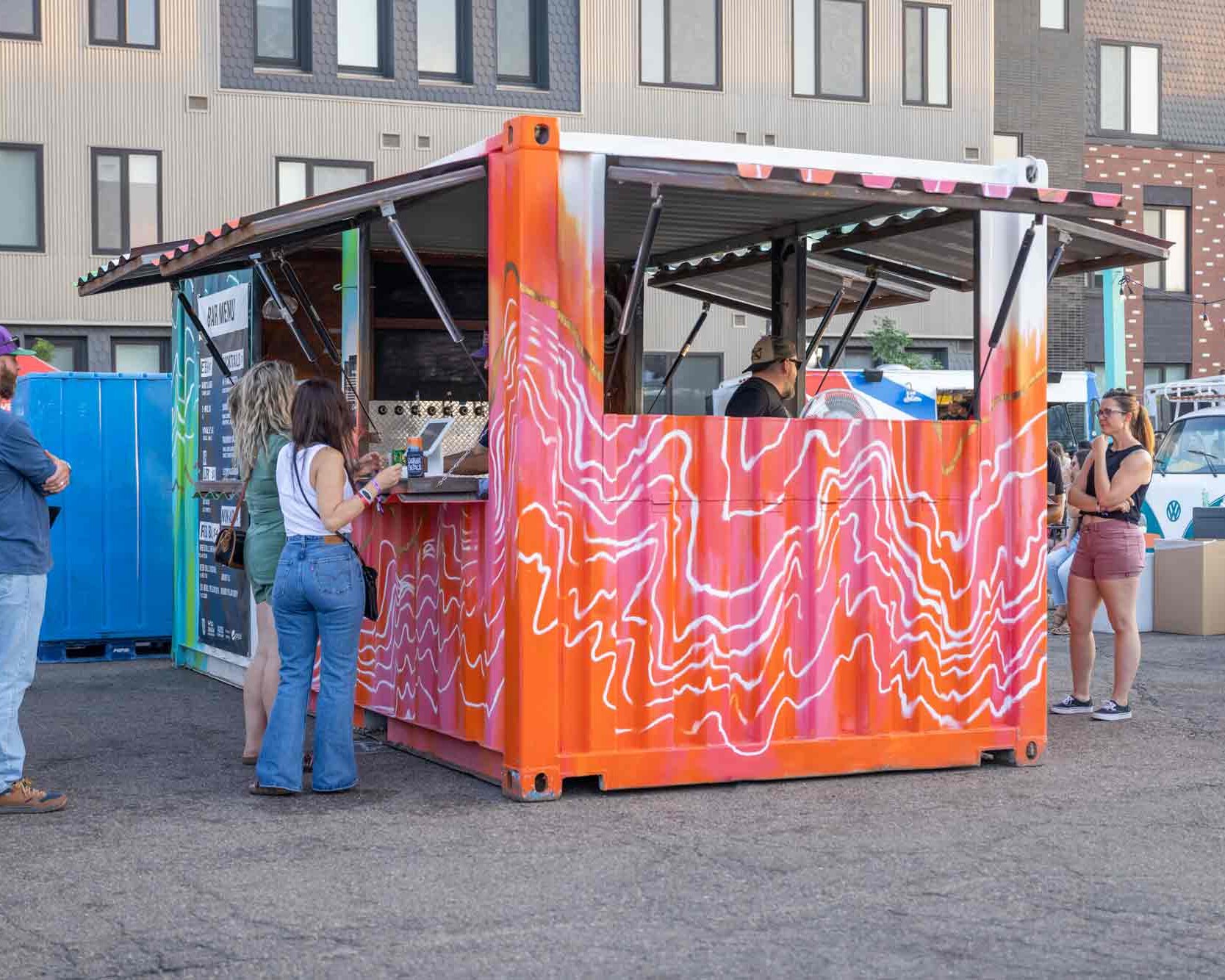 Custom shipping container bar built by ROXBOX Containers for Two Parts Denver.